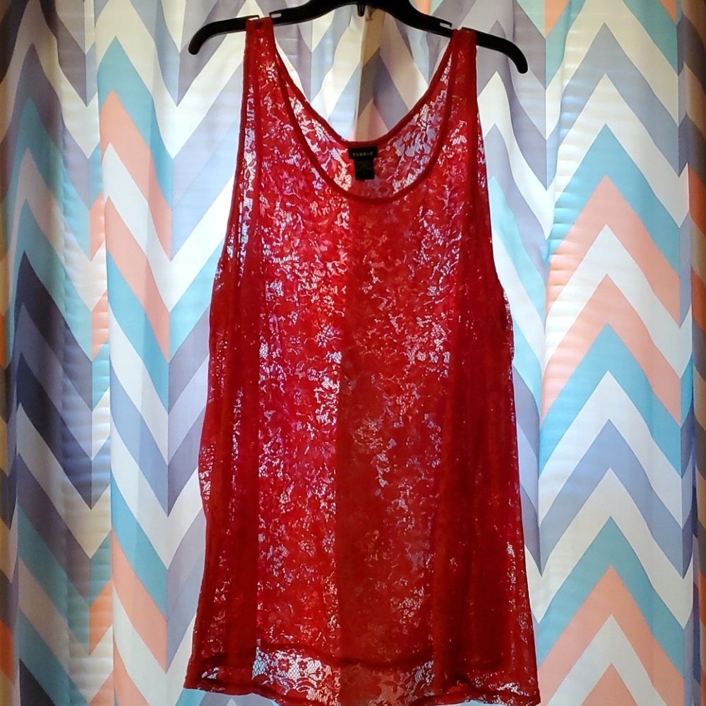 Red lace torrid tank